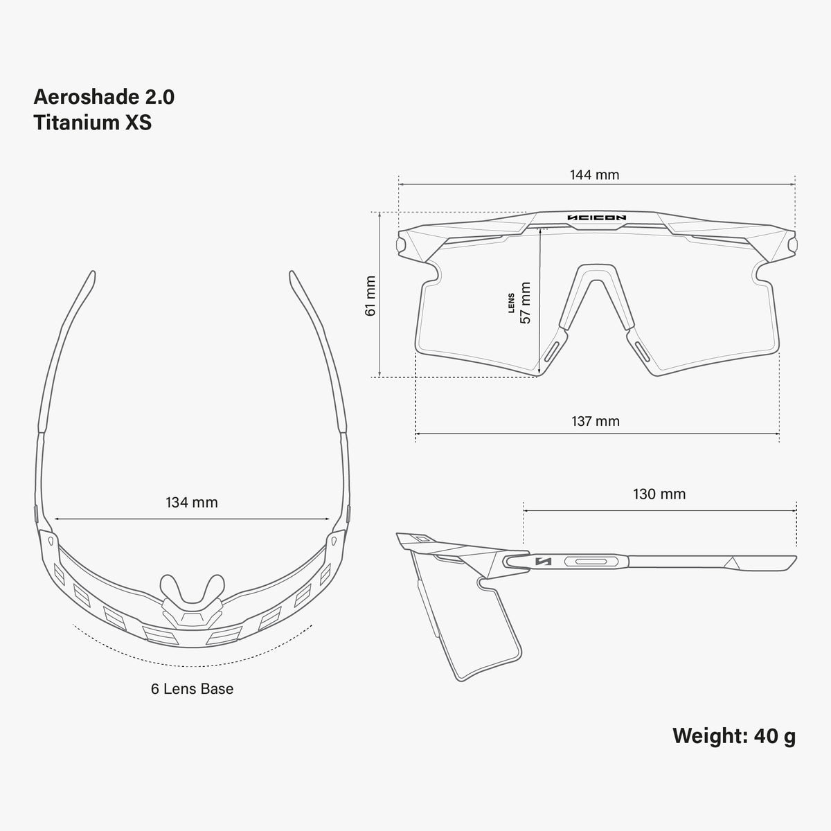 Aeroshade 2.0 Titanium XS Matte Black Multimirror Blue Green dimensions