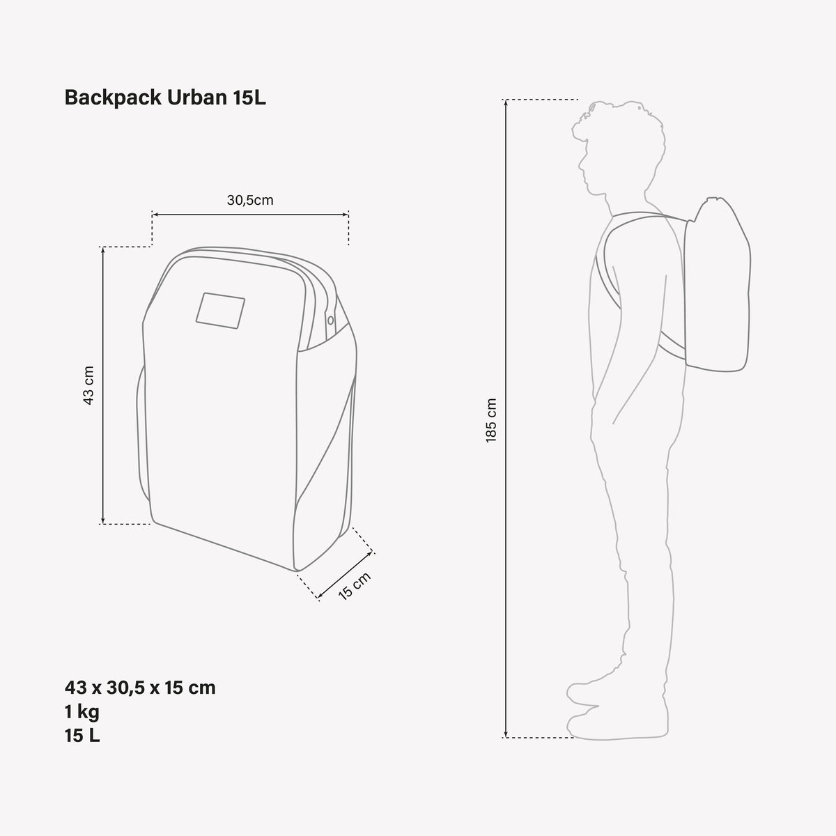Backpack Urban 15L UAE Synerskin front dimension